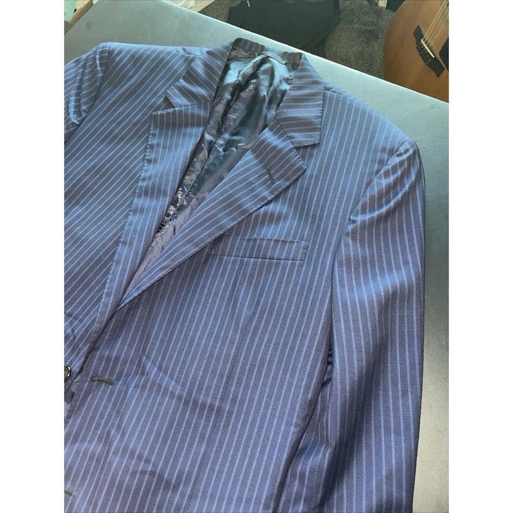 Oxxford Clothes Carroll & Company Bespoke Navy Electric Stripe, Surg Cuffs 42S